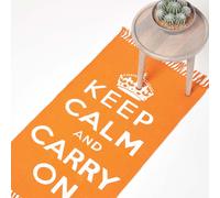 Homescapes Keep Calm & Carry On Handwoven 100% Cotton Rug in, 60 x 100 cm in Orange | Size: 60 cm x 100 cm Homescapes Orange 60 cm x 100 cm