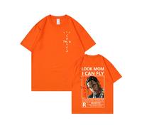 (Orange [White Label], XXXL) Summer Mens Short Sleeve T-Shirts Ins Kanye Travis Scott Simple Print American Style Short Sleeve