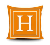 Orange - White Letter Monogram H And Stripes English Alphabet Initial Cushion Cover Fashion Pillowcase Abstract Throw Pillow Case For Office Bedroom Housewarming Gift 45X45Cm