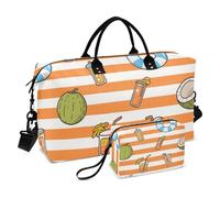 Orange White Stripes Summer Juice Decorative Travel Tote Bag Gym Tote Bag with Adjustable Strap for Trekking Waterproof Bolsa para viajar en Avion de Mujer