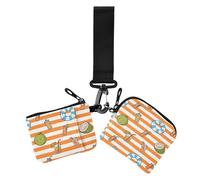 Orange White Stripes Summer Juice Women's Wallets Card Cases Slim Detachable Zipper Wallet Coin Bag with Keychain for Women 2 Pcs, Orange white stripes summer juice, One Size, Casual