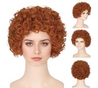 Orange Wig, Short Red Curly Wig for Women Landlady, Heat Resistant Synthetic Wavy Ice Spice for Cosplay Halloween Party Fun alien headband adult