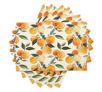 Orange With Green Leaves Placemats Set of 2, Watercolor Fruit Cotton Linen Washable Table Mat, Available Non-slip Heat Resistant Placemats for Dinning Restaurant, Orange Place Mats for Table, 45x30cm