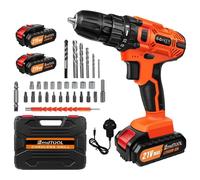 (Orange , With Two Batteries) ordless Power Drill Set with Lithium-Ion Battery Electric Screwdriver Kit 2 Speed Combi Drill, 25+1 Torque 3/8" Keyless Chuck