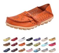 Orange Women's Loafers & Moccasins Comfort Wide Fit Walking Cute Flat Loafer Flower Hollow Out Soft Cowhide Leather Loafer Flat Shoes Slip-Ons Ladies Loafers Slippers Footwear UK Size 7.5
