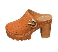 Orange Womens Platform Platform Heel Mule Clogs Backless Slip On Floral Cut Out Breathable Metal Buckle Rivet Closed Toe Retro Casual Summer Walking Shoes UK Size 7