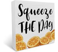 Orange Wooden Box Sign Squeeze The Day Summer Wooden Box Sign Decoration For Home Office Shelf Table Decor Gift For Women Men Home Decor 5x5 Inch
