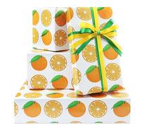 Orange Wrapping Paper with Ribbon, Fruity Design Gift Wrap Paper for Summer Theme Birthday, Aloha Luau Pool Beach Party, Hawaii Tropical Themed Party, 4 Sheets Folded Flat