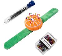 Orange Wrist Pin Cushion for Sewing, Snap Bracelet Wrist Bands Pincushion Organizer for Pins and Needles Include 80 Pearl Ballhead Pins and 18 Sewing Needles