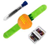 Orange Wrist Pin Cushion for Sewing, Snap Bracelet Wrist Bands Pincushion Organizer for Pins and Needles Include 80 Pearl Ballhead Pins and 18 Sewing Needles