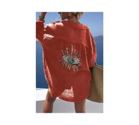(Orange, XL) Cotton Long Sleeve Loose Shirts Casual Sequin Shirt Spring Summer Embroider Top Turn-down Collar Button Long Blouse