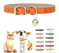 Orange XS Dog Collar With Bell, Pu Leather Cat Collar With Bell Soft Puppy Collar Adjustable Buckle For Tiny Teacup XXS Extra Small Male Boys Kitten Pets Like Chihuahua, X-Small