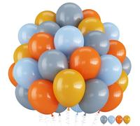 Orange Yellow Blue Balloons, 12 inch Orange Yellow Dusty Blue Balloon Construction Theme Latex Balloons for Construction Party Birthday Truck Theme Boys Party Supplies