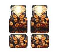 Orange Yellow Butterfly Field Flowers Printed car Floor mats, Front and Rear, Four-Piece Set Suitable for Most Cars, Trucks, and Vans