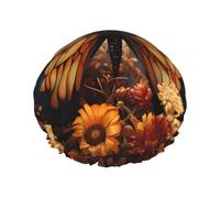 orange yellow butterfly field flowers Printed shower cap, reusable, specially designed for women's long hair, double-layer structure, suitable for bathing.