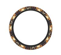 Orange Yellow Butterfly Field Flowers Printed Steering Wheel Cover Thickened Elastic Steering Wheel Cover 15-inch Suitable for sedans SUVs and Trucks