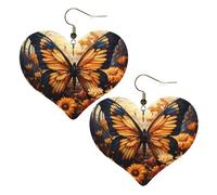 orange yellow butterfly field flowers Prints Stylish Heart-Shaped Earrings Lightweight Women'S Accessories Perfect For Parties And Valentine'S Day.