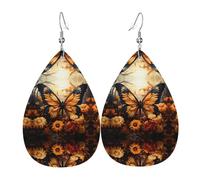 orange yellow butterfly field flowers Teardrop-shaped leather earrings are a luxurious and fashionable accessory suitable for women, showcasing individual charm.