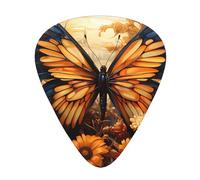 orange yellow butterfly field flowersGuitar Picks, 12-Piece Pattern Set, Three Different Thicknesses for Acoustic Electric Guitar and Other Instruments