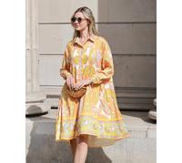 Orange Yellow Paisley Print Artwork Print Stain Oversized Shirt Dress CY Orange S/M
