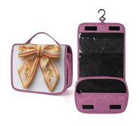 Orange Yellow White Bow with Long Tails Travel Toiletry Bag for Women,Hanging Makeup Organizer with Hook for Shampoo