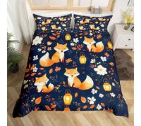 (Orange Yellow White, King(No Comforter)) Homewish Cute Fox Animal Bedding Set For Kids Boys Girls,Woodland Wildlife Comforter Cover Double Pink Cherry Blossom Purple Butterfly Duvet Cover