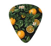 Oranges And Leaves On Black Background 12 Pack Guitar Plectrums With Storage Case, 0.46/0.71/0.96mm, Including Thin, Medium Thick Guitar Plectrums For Electric Guitars Bass Ukulele
