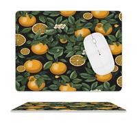 Oranges and Leaves on Black Background Mouse Pad Non-Slip Leather Mousepad Waterproof Gaming Mouse Mat with Non-Slip Rubber Base Portable Square Mouse Pad for Computers Laptop Mouse 8 X 10 Inch
