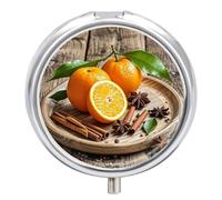 Oranges and Spices Pill Case 3 Compartments Portable Pill Box for Purse Pocket Waterproof Travel Pill Organizer Vitamin Organizer Round Small Pill Box Daily Pill Container