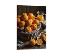 Oranges in Basket with Juice Wall Art, Fresh Print, Fruit Poster, Vibrant Canvas Picture, Lively Decor for Living Room Bedroom Kitchen Poster Decorative Painting Canvas Wall Posters And Art Picture Pr