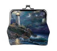 Oranges Look Like Bike Prints Coin Purses with Kiss-lock, PU Leather Mini Pouch Change Wallet for Men Women, Moonlight Lighthouse, One Size