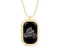 Orangutan Ape Riding Motorcycles Pendant Necklace Fashion Jewelry Square Pendant with White Drill Border One Size