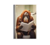 Orangutan Ape Sitting on The Toilet Reading A Newspaper Poster Funny Bathroom Wall Art Funny Monkey Poster Funny Animal Poster Posters For Toilet Canvas Poster Wall Art Decor Print Picture Paintings F