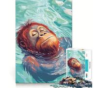Orangutan Floating Peacefully in Water Hard Jigsaw Puzzle for Adults 1000 Pieces Boost Memory Soothing Play Premium Cut Perfect Present (38x52cm)