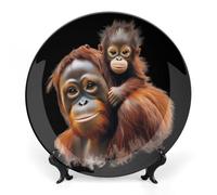 Orangutan Monkey Bone China Decorative Plate with Display Stand Ceramic Dinner Plates Wall Decor for Home Kitchen 6inch