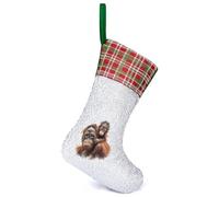 Orangutan Monkey Christmas Stockings Sequin Hanging Decorations Cute Candy Bag for Christmas Tree Holiday Party