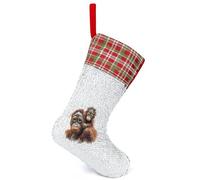 Orangutan Monkey Christmas Stockings Sequin Hanging Decorations Cute Candy Bag for Christmas Tree Holiday Party