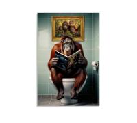 Orangutan on The Toilet Poster Humor Animal Bathroom Wall Art Cartoon Artwork Cute Funny Animal Wall Decor Modern Style Painting Canvas Print Wall Art Scroll Canvas Picture Living Room Decor Home 08x1