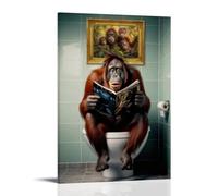 Orangutan on The Toilet Poster Humor Animal Bathroom Wall Art Cartoon Artwork Cute Funny Animal Wall Decor Modern Style Painting Canvas Print Wall Art Scroll Canvas Picture Living Room Decor Home 08x1