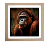 Orangutan Post-Impressionism Framed Print | 18x18 Inch Oak Framed Wall Art | Ready to Hang | Impressionist Animal Picture | Living Room Bedroom Lounge Office