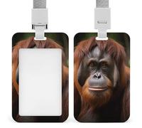 Orangutan Taking Photo Badge Holder Hard Plastic Card Case Protector Pouch Name Key Card Holder Case for Office ID Credit Cards and Proximity Key Cards