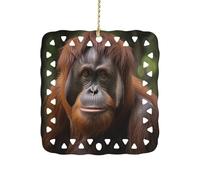 Orangutan Taking Photo Ceramic Christmas Ornament Xmas Tree Hanging Pendant Double Sided Pattern Festive Square Ornament Holiday Home Party Decoration Gifts
