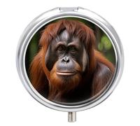 Orangutan Taking Photo Pill Box 3 Compartment Small Pill Case for Purse Or Pocket Mini Metal Pillcase Medicine Organizer, Round Daily Medicine Container to Hold Vitamins, Fish Oil