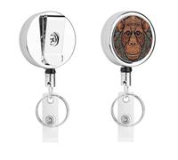 Orangutan Tribal Pattern Badge Holder Retractable Nylon Cord Badge Holder Heavy Duty Key Ring Metal Badges Clip for ID Card Carabiner Key Card Work Badges Name Card Clip