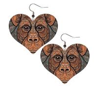 Orangutan tribal pattern Leather Earrings for Women Heart Earring Lightweight Dangle Earrings Jewelry Gifts