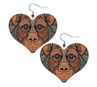 Orangutan tribal pattern Leather Earrings for Women Heart Earring Lightweight Dangle Earrings Jewelry Gifts, One Size, No Gemstone