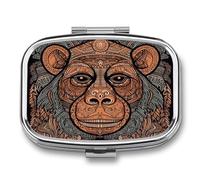 Orangutan Tribal Pattern Pill Box 2 Compartment Small Square Pills Case Portable for Pocket Pill Organizer Travel Metal Pill Holder for Office Home Vitamin Medicine Fish Oil