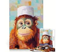 Orangutan with Chef's Hat Painting 1000 Piece Jigsaw Puzzles for Adults Jigsaw Enhance Memory Gentle Leisure Firm Cut (50x75cm)