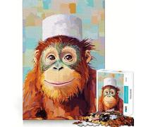 Orangutan with Chef's Hat Painting 1000 Piece Jigsaw Puzzles for Adults Jigsaw Enhance Memory Gentle Leisure Firm Cut (50x75cm)