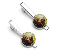 Orangutans Family on Tree Fashion Men's Tie Clips Silver Tack Pins Cufflinks Shirt Necktie Bar Pinch Suit Tie Accessories